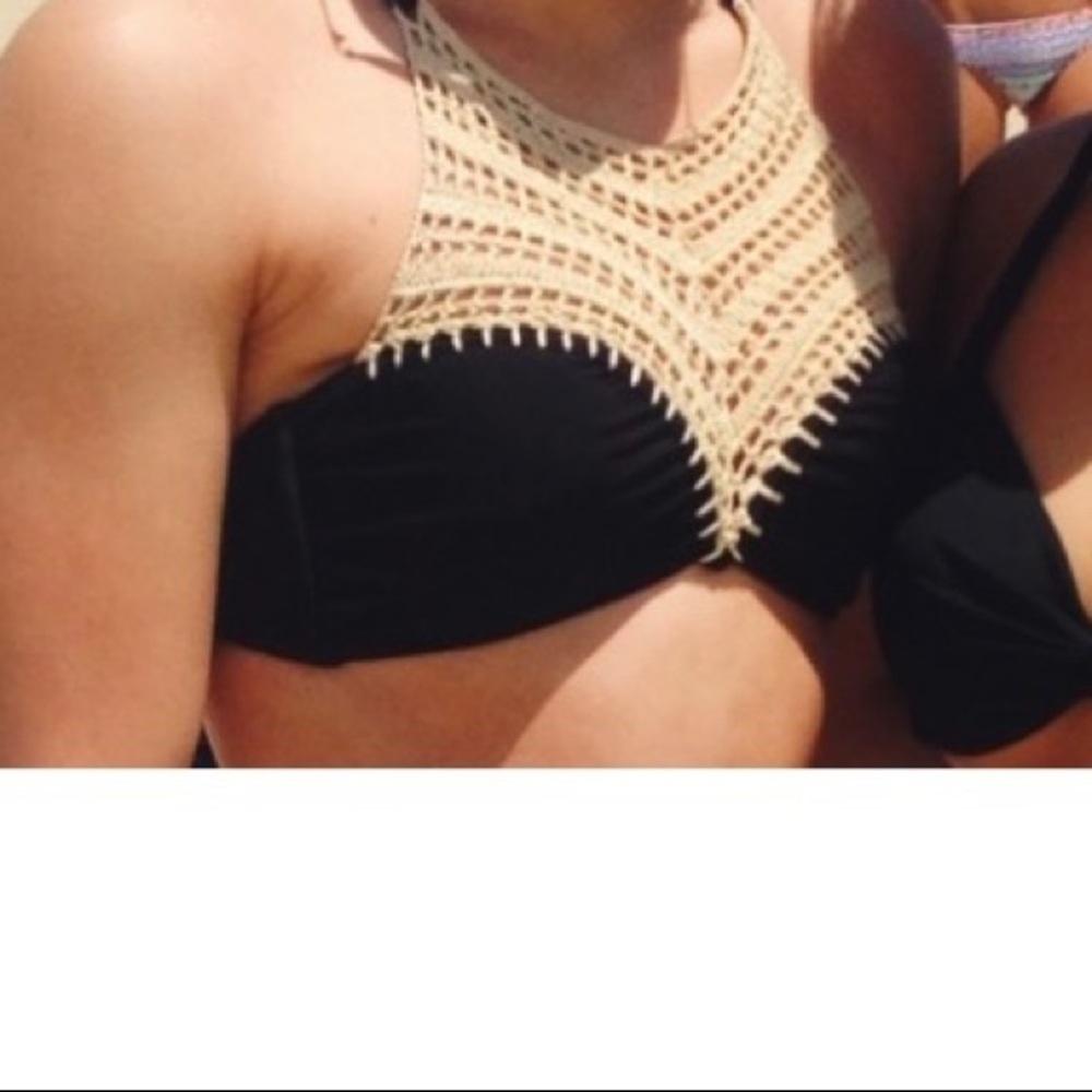 Black and Tan crochet neck bikini top!